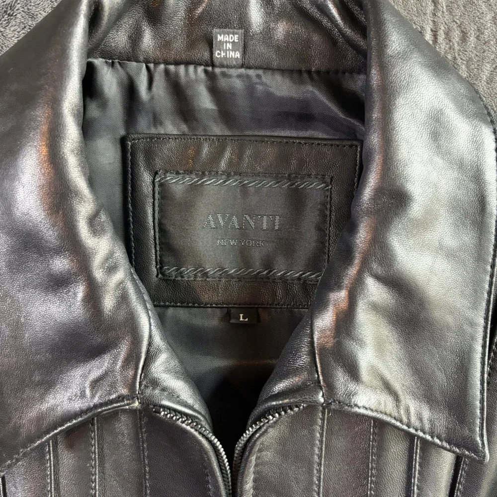 Avanti New York Womens Black Genuine Leather Zip Up Pintuck Pleated Jacket Large